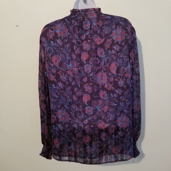 JOIE S‎ Purple Blue Floral Blouse Lightweight Top Mock High Neck Smocked - Picture 4 of 6
